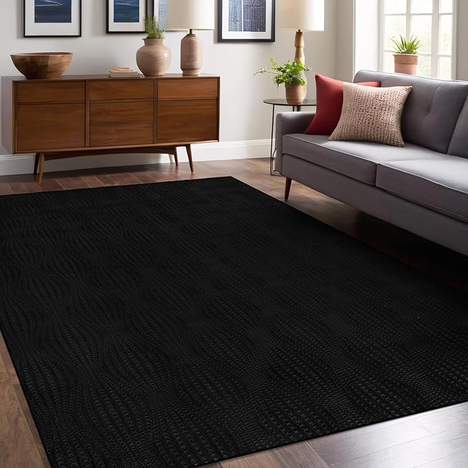 Modern Black Non Slip Rug Solid 4x6 Non Skid Soft Rubber Back Area Rugs for Living Room Kitchen Bedroom Bathroom Dining Room Easy Cleaning Stain Resistant Non Shedding Carpet 4 x 6