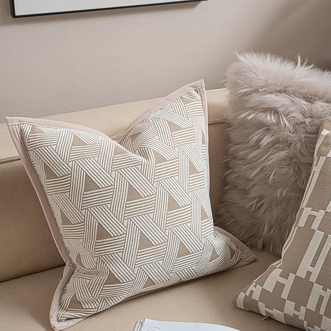 2025 New 18x18'' inches Throw Pillow Cushion Covers - Triangle Pattern with Edge Strip Chenille Jacquard Embroidery Luxury Modern Style Couch Sofa Bed Pillow Cover for Living Room Bedroom