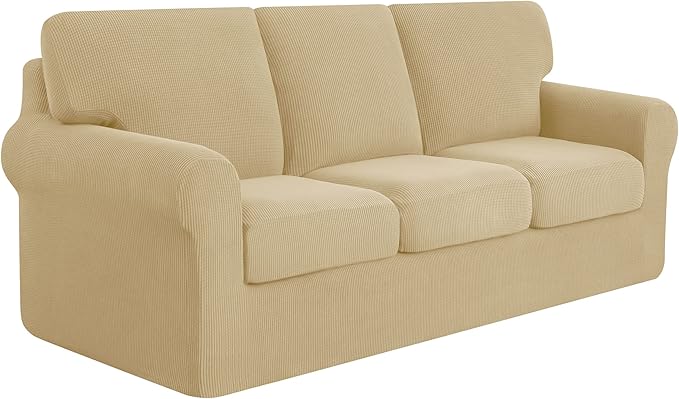 SUBRTEX 7 Pieces Stretch Sofa Slipcover Sets Couch Cover Sets Backrest Cushion Covers Furniture Protector Collection Set for Oversize Sofa Loveseat Chair Slip Covers(Large, New Sand)