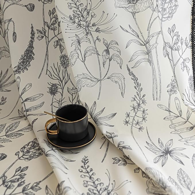 Boho Floral Curtains French Country Farmhouse Curtains 84 Inches Long Light Filtering Window Rod Pocket Drapes for Living Room 2 Panels-Grey Floral