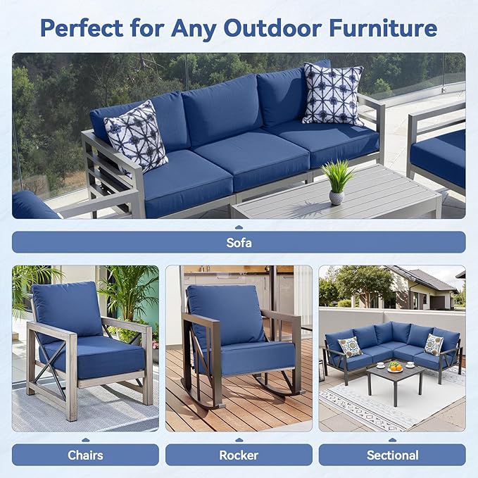 6" Thick Outdoor Cushions 22x24x6, 9-Set Deep Seat Patio Cushions with Removable Cover, Waterproof & Fade Resistant Replacement for Wicker Chair, Loveseat, Sofa - Blue