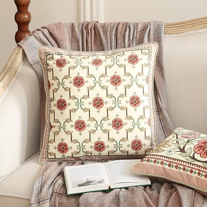 patdrea Velvet Euro Sham Decorative Throw Pillow Covers Set Soft Durable Cushion Cases Pillowcase for Couch Bedroom Car (2 Pack Pink Floral)