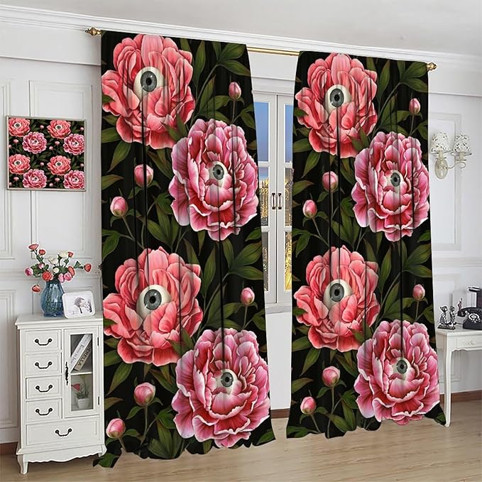 Gothic Halloween Floral Blackout Window Curtains, Abstract Plant Flower Green Leaf Window Drapes, for Home Bedroom Living Room 27.5(W)*63(L) 2 Panels