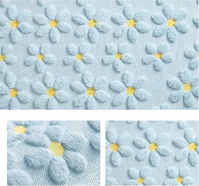 Artoid Mode Blue Soft Plush Faux Fur Jacquard Embroidery Daisy Spring Table Runner, Kitchen Dining Table Decoration for Home Party Decor 13x72 Inch