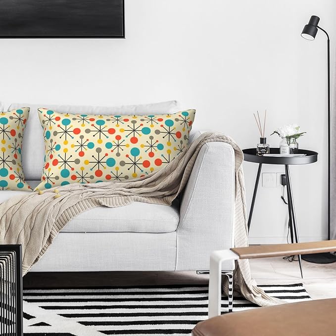 Retro Mid Century Lumbar Pillow Covers 12x20 Inch Set of 2 Yellow Vintage Throw Pillow Cover Modern Retro Pattern Pillowcase Cushion Cases for Home Couch Bed Sofa