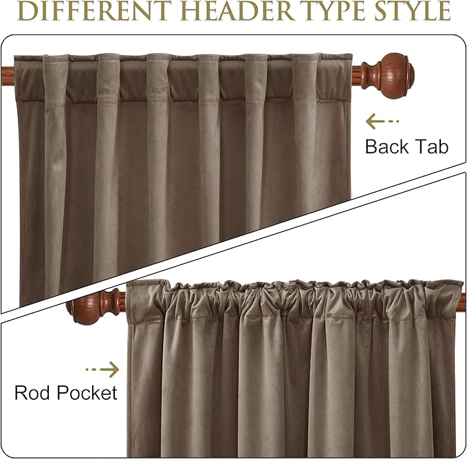 StangH Taupe Velvet Curtains Room Darkening Heat & Cold Blocking for Living Room Thick Warming Back Tab Privacy Protect Drapes for Bedroom/Hallway/Nursery, W52 x L102, 2 Panels Set