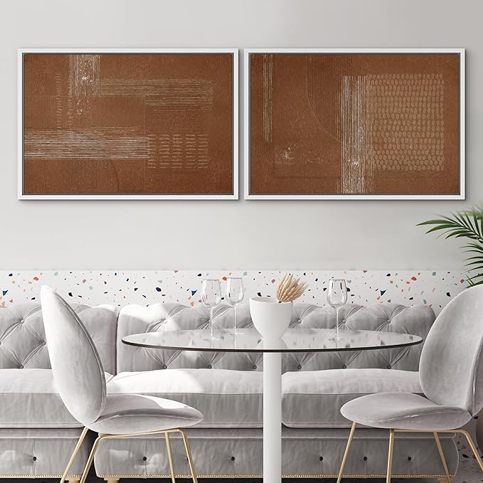 SIGNWIN Framed Canvas Print Wall Art Set Mid-Century Black Polygon Landscape Abstract Shapes Digital Art Modern Art Decorative Minimalism Vintage for Living Room, Bedroom, Office - 16"x24"x2 White