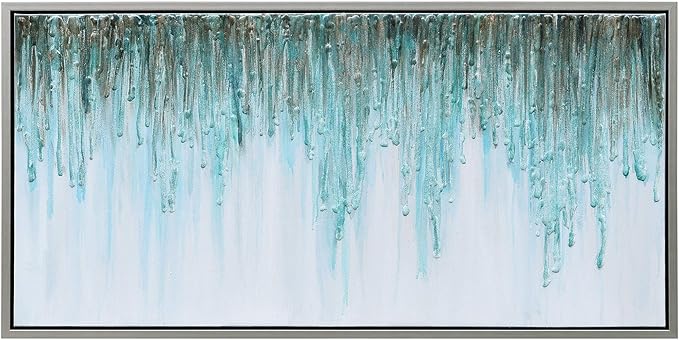 Empire Art Direct Abstract Wall Art Textured Hand Painted Canvas by Martin Edwards, Champagne Silver Frame, 24" x 48", Green Frequency