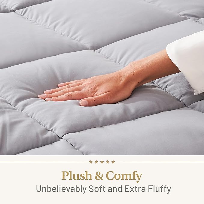 Lavish Comforts® Gray Comforter Queen – Fluffy Down Alternative Duvet Insert, Light Gray Comforter, All-Season Bedding, Hypoallergenic, Machine Washable, Queen Duvet Insert with Corner Loops