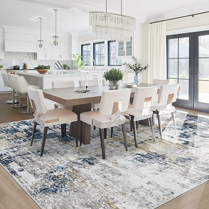 10x14 Area Rugs for Living Room: Washable Modern Abstract Rug Large Soft Non Slip Living Room Rug Indoor Low Pile Carpet for Bedroom Dining Room Home - Blue Grey Brown