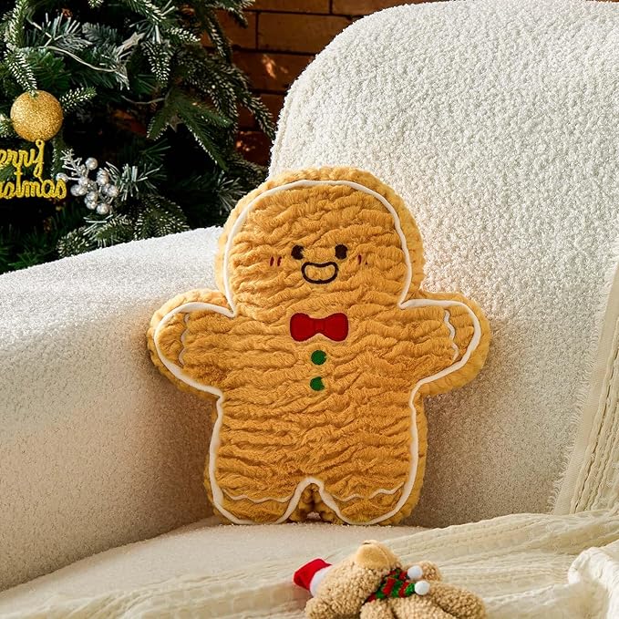Uvvyui Christmas Gingerbread Throw Pillow Cute Ginger Bread Pillow Biscuit Man Decorative Throw Pillows, Soft Aesthetic Xmas Decor Pillow for Living Room Bedroom Sofa