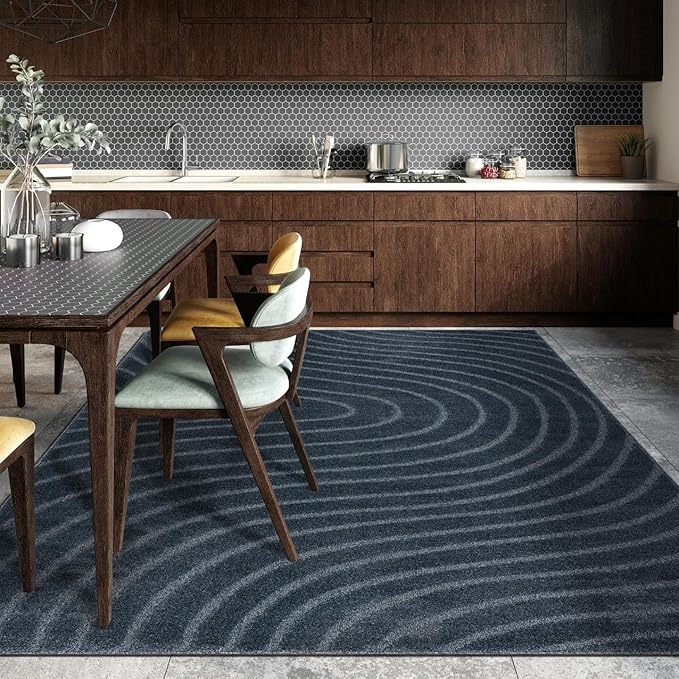 LUXE WEAVERS Modern Geometric Wave Blue 9x12 Area Rug