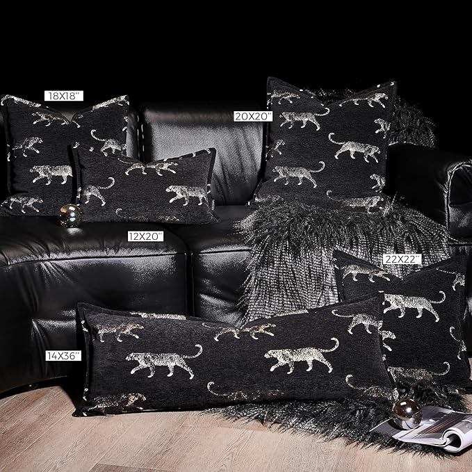 Decorative Lumbar Pillow Cover 14x36, Luxury Double Sided Gold Cheetah Pattern Jacquard Embroidered Long Pillow Cover, Anthropology Pillowcase for Bed Couch Sofa Bedroom Living Room