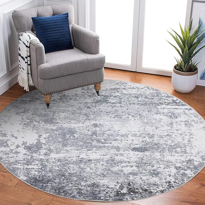 Modern Abstract 4x4 Round Area Rug Non Slip Non Shedding Rug Low Pile Stain Resistant for Bedroom Living Room Office Dining Room,Light Grey