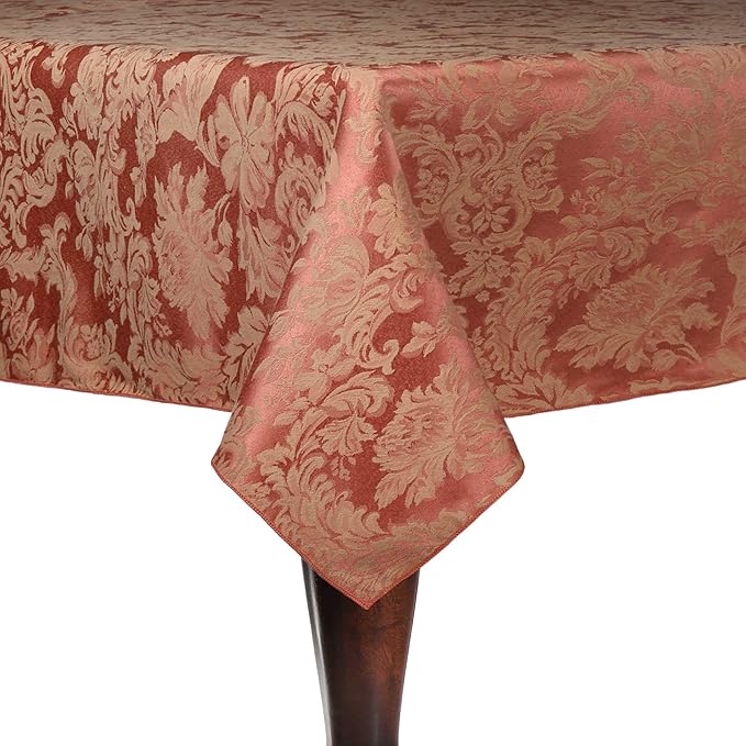 Ultimate Textile -2 Pack- Miranda 60 x 144-Inch Rectangular Damask Tablecloth - Jacquard Weave, Sienna Burnt Orange