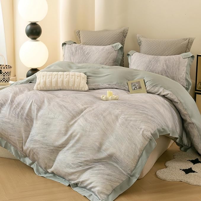 ECOCOTT Bedding 3-Piece Duvet Cover Set Queen Size – Silky Soft 100% Lyocell, Cooling & Breathable for Hot Sleepers, Ultra-Smooth with Modern Feathered Pattern, Moisture-Wicking