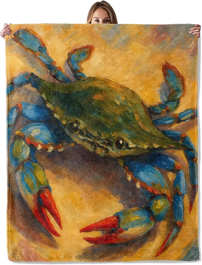 Colorful Blue Crab Throw Blanket for Adutls Kids, 40x50 in, Cozy Soft Warm Fleece Blankets Gifts for Couch, Camping, Hiking Decor