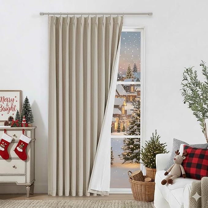 Vision Home Sand Pinch Pleated Full Blackout Curtains Linen Blended Room Darkening Window Curtains 108 inch for Living Room Bedroom Thermal Insulated Pinch Pleat Drapes with Hooks 60" Wx108 Lx1