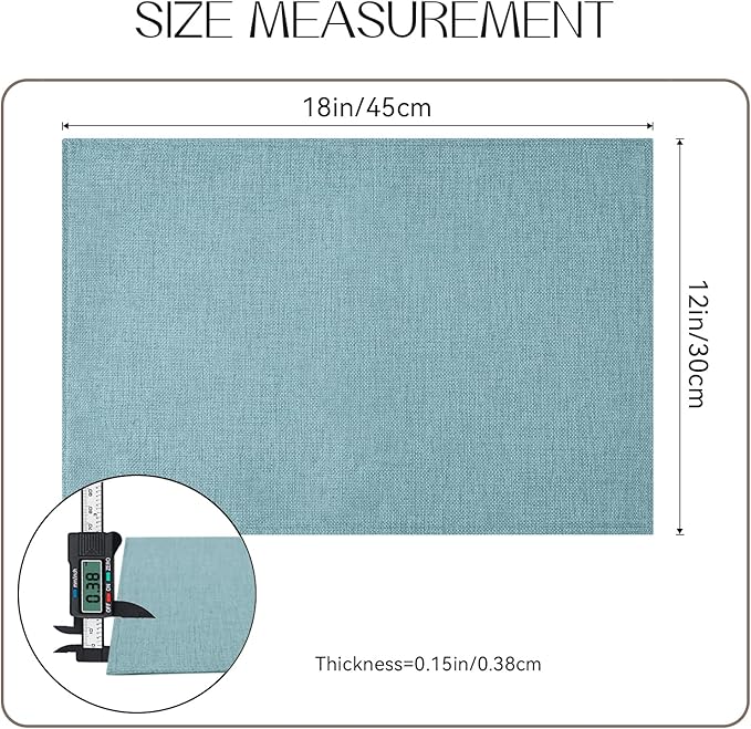 Romanstile Cloth Placemats Set of 6-12 x 18 Inch, Heat Resistant Double Layered Thickened Burlap Place Mats, Washable Linen Farmhouse Table Mats for Kitchen/Dining/Party/Outdoor, Teal