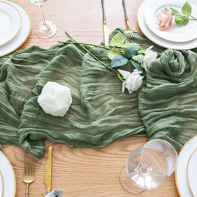 Wokceer Cheesecloth Table Runner 2Pack 10FT Sage Green Boho Gauze Easter Christmas Cheese Cloth Table Runner for Party Long Rustic Sheer Table Runners for Baby Bridal Shower Wedding
