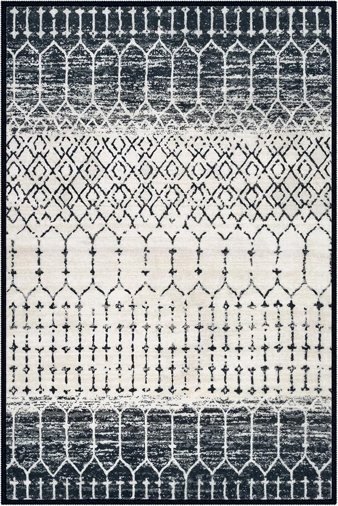 Lahome Moroccan Door Rugs for Entryway Indoor 2x3 Non-Slip Washable Front Door Mat Stain Resistant Untra-Thin Black Small Kitchen Rug, Geometric Print Inside Door Mats for Home Entrance Bathroom Sink