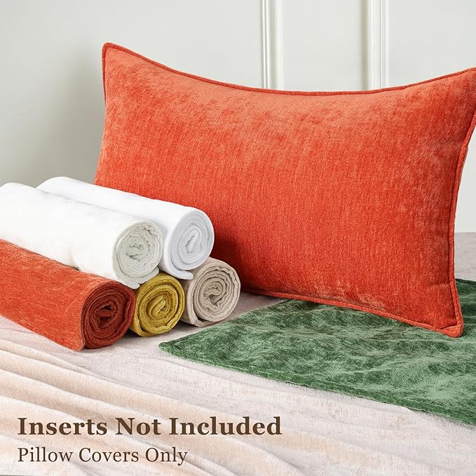 decorUhome Christmas Couch Throw Pillow Covers 12x20 Set of 2, Decorative Soft Euro Velvet Neutral Chenille Lumbar Pillow Covers with Elegant Design for Sofa Bed Living Room Home Decor, Rust