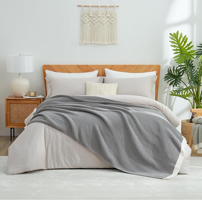Amélie Home Waffle Throw Blanket for Couch Twin, Soft Cozy Chenille Knit Blanket Warm Decorative Throw for Sofa, Bed, Living Room, 60"x80", Grey