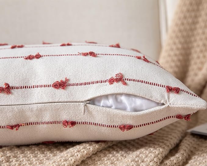 Caflife Boho Fall Throw Pillow Covers 22x22 inches Beige and Rust, Set of 2 Modern Farmhouse Decorative Pillow Covers for Couch Bed, Living Room