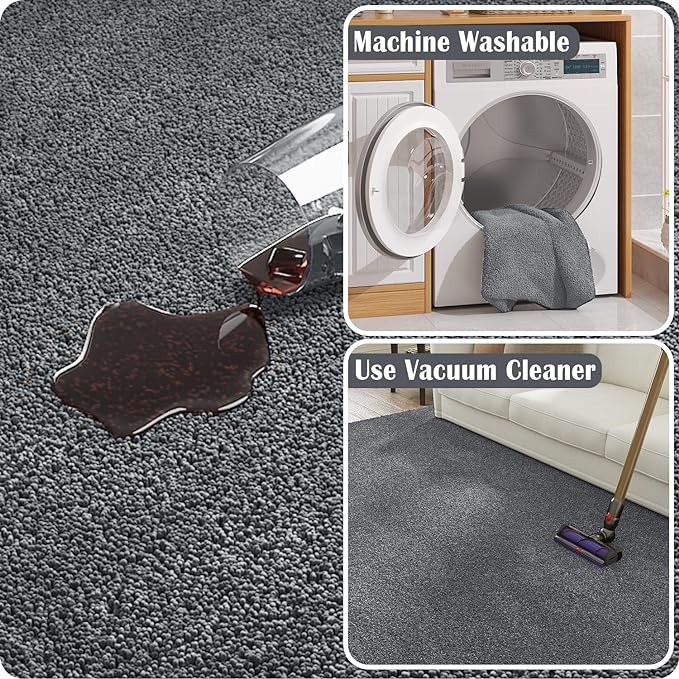 jinchan Solid Plush Runner Rug 2x5 Performance Shaggy Washable Hallway Rug Soft Modern Faux Wool Cozy Non Slip Carpet for Bedroom Laundry Room Living Room Kids Nursery Grey