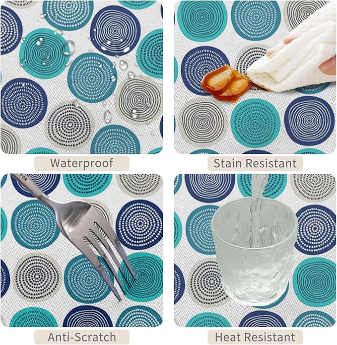 52x70inches Abstract Geometric Tablecloth Colorful Polka Dot Irregular Round Circle Modern Art Table Cloth Waterproof Fabric Table Cloth Cover for Kitchen Dining Room Living Room Home Decor