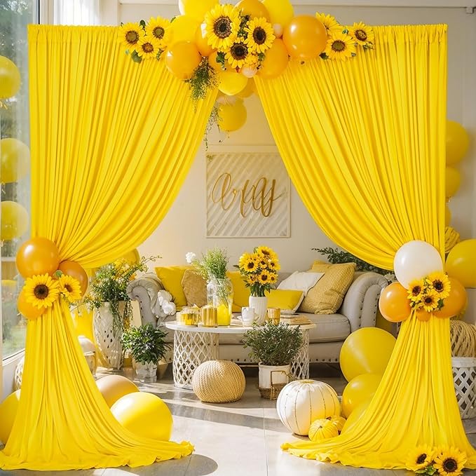 10ft x 10ft Wrinkle Free Yellow Backdrop Curtain for Parties, Polyester Photo Backdrop Drapes 2 Panels 5x10ft for Wedding Birthday Photography Background Baby Shower Decor