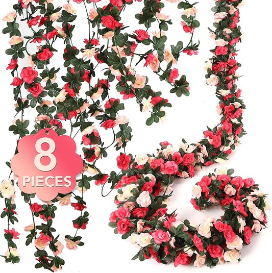 8 Pcs 65.6FT Flower Garland,Rose Garland,PinkFlower Vines for Decoration, Wedding, Garden, Wall Decoration,Backdrop,Bedroom,Birthday Party