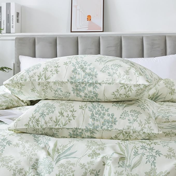 HoneiLife Cotton Duvet Cover Queen - Floral Comforter Cover 3-PC, Botanical Bedlinen Sets with Zipper Closure & Corner Ties, Wildflower Comforter Cover Sets