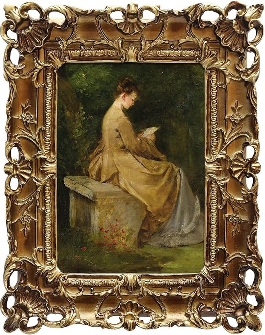 FOLKOR Canvas Wall Art with Gold Picture Frame, Vintage Wall Art for Living Room, Woman Portrait Oil Painting Picture Summer Home Decor Bathroom Wall Decor Gifts for Friends or Family, 5x7