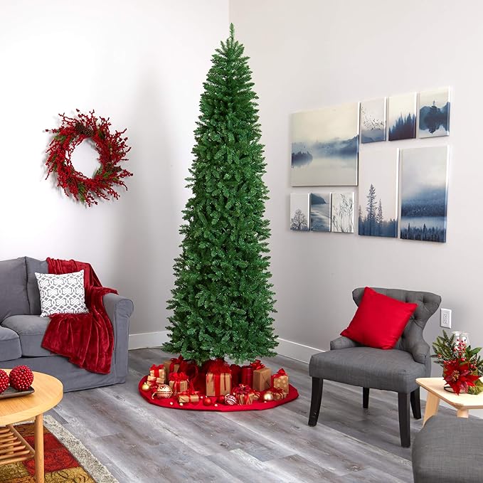 Nearly Natural 9ft. Slim Green Mountain Pine Artificial Christmas Tree with 600 Clear LED Lights