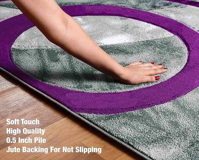 GLORY RUGS Area Rug Modern 5x7 Purple Circles Geometry Soft Hand Carved Contemporary Floor Carpet Fluffy Texture for Indoor Living Dining Room and Bedroom Area