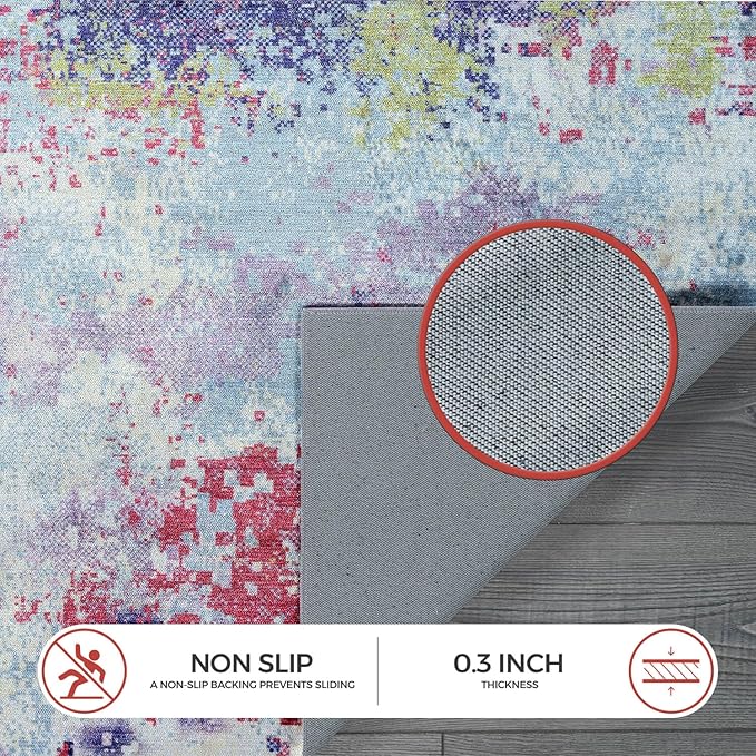 Non Slip Rugs 5x7 Modern Abstract Easy Silk Rubber Backing Soft Area Rug for Living Room Easy to Clean Non Shedding Kitchen for Bedroom Indoor Carpet (Lilac - Purple, 5x7)