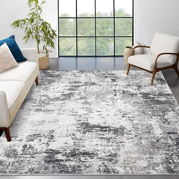 8x10 Modern Abstract Rug Faux Wool Accent Ultra Soft Large Rug for Living Room Non Slip Non Shedding Accent Washable Rug for Bedroom Dining Room Office Home, Green