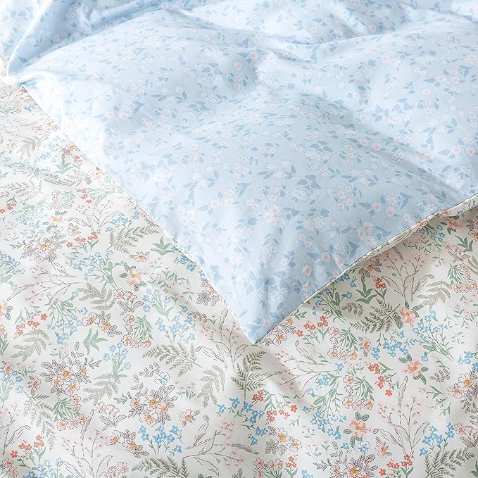 HoneiLife Wildflower Duvet Cover King - 100% Cotton Comforter Cover Sets, 3-PC Floral Botanical Bedlinen Set, Botanical Duvet Cover with Zipper Closure & Corner Ties