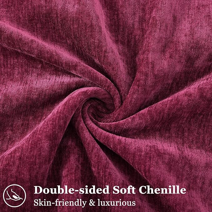 decorUhome Christmas Couch Throw Pillow Covers 26x26 Set of 2, Decorative Soft Euro Velvet Neutral Chenille Pillow Covers with Elegant Design for Sofa Bed Living Room Home Decor, Rhododendron