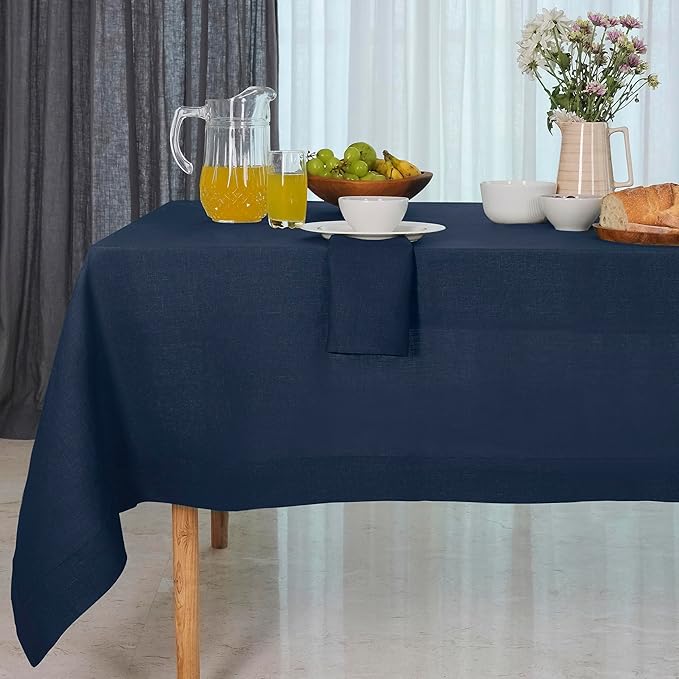 D'Moksha Homes Navy Blue Linen Tablecloth 54 x 72 Inch - 100% Pure Linen Tablecloth for Rectangle Tables - Machine Washable Table Cloth for Fall, Thanksgiving, Holiday