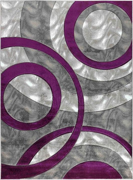 GLORY RUGS Area Rug Modern 2x7 Purple Circles Geometry Soft Hand Carved Contemporary Floor Carpet Fluffy Texture for Indoor Living Dining Room and Bedroom Area