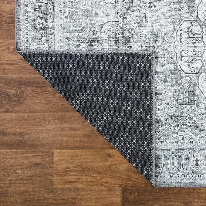 Bloom Rugs Washable Non-Slip 12 ft Runner - Gray/Charcoal Traditional Medallion Runner for Entryway, Hallway, Bathroom, and Kitchen - Exact Size: 2.5' x 12'