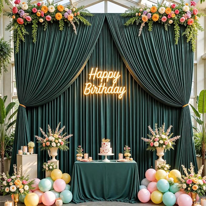 10ft x 10ft Wrinkle Free Hunter Green Backdrop Curtains for Parties, Polyester Photo Backdrop Drapes for Wedding Birthday Party Photography Background Photoshoot