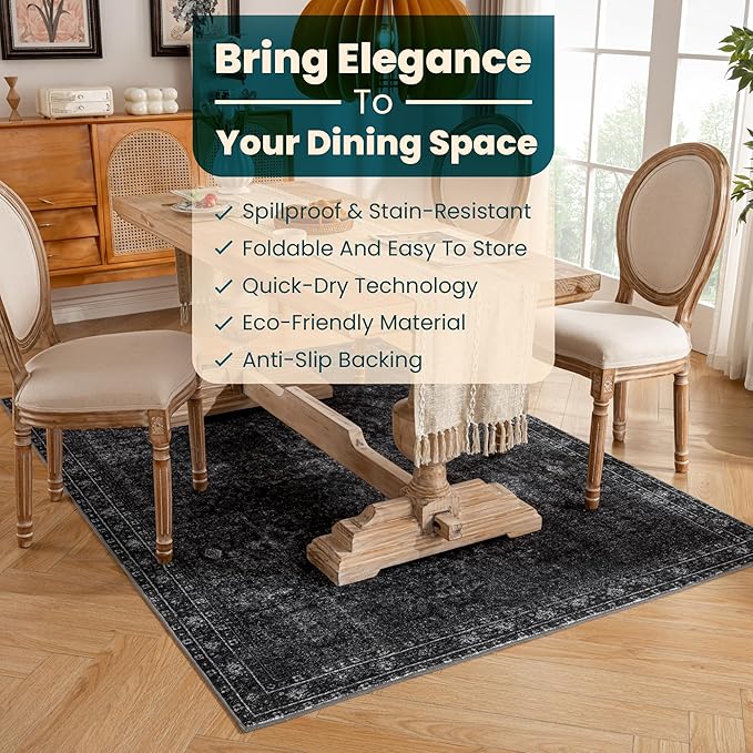 Istana 5x7 Area Rug - Black Rugs for Living Room 5x7 - Foldable Rugs for Bedroom - Stain Resistant Washable Rug - Eco-Friendly Boho Area Rugs - Easy to Clean Living Room Rug