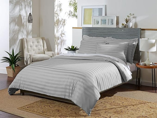 Pure Bamboo Queen Duvet Cover, 3 Piece Set, Genuine 100% Organic Viscose Derived from Bamboo, Luxuriously Soft and Cooling, 2 Pillowcases (Queen, Jacquard Silver)