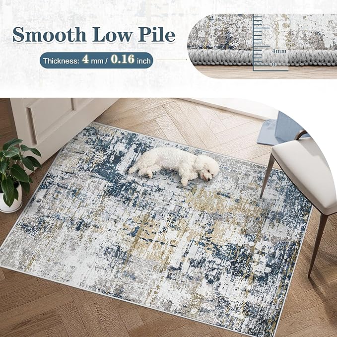 5x7 Area Rugs for Living Room: Washable Modern Abstract Rug Soft Non Slip Rug Indoor Low Pile Carpet for Bedroom Dining Room Home - Blue Grey Brown