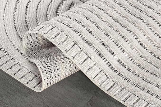 CAMILSON Modern Rug 6x9 Luxury Swirl Curved Micro Loop Area Rugs Soft High-Low Pile Stain Resistant Easy to Clean Non-Shedding Durable Living Room Bedroom Indoor Carpet (White)