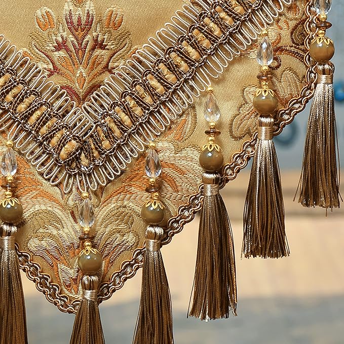 Luxury Velvet Gold Table Runner 102 Inches Long with Vintage Damask Jacquard Design for Dining Room,Living Room,Home Decor,Elegant Beaded Tapestry,Lining (Gold, 13×102 inch)