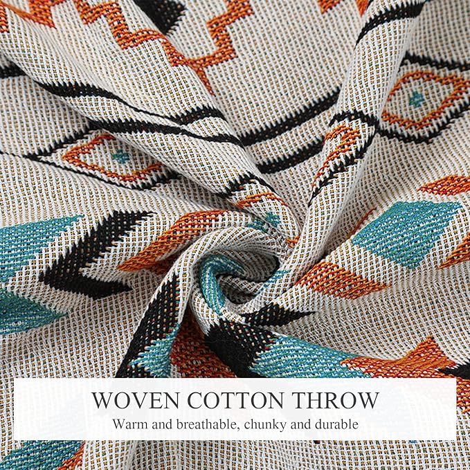 Double-Sided Cotton Woven Throw Blanket with Tassel Jungle Bohemian Style Tapestry Shawl Multi-Function Decorative Throws for Sofa Bed Armchair Camping Blanket Tablecloth Carpet 160x130cm